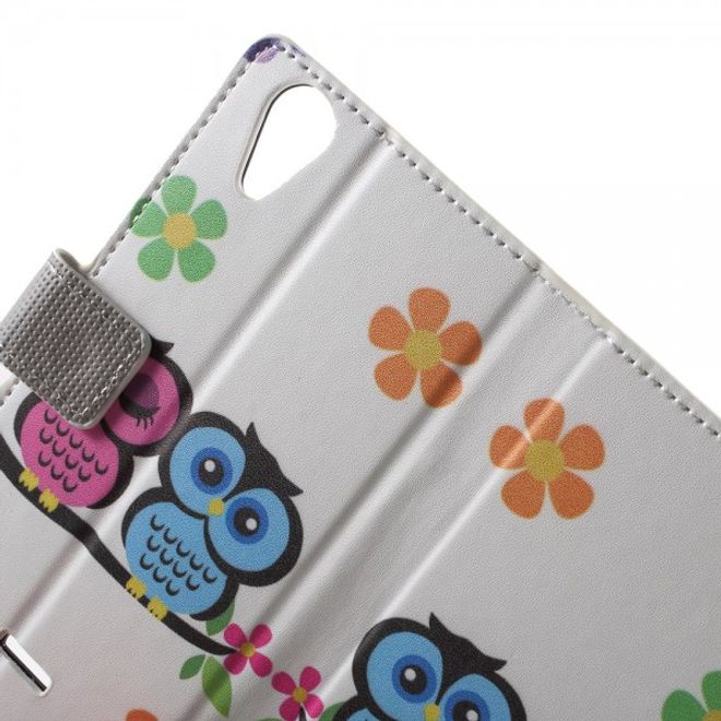 Wiko Rainbow Lite Leder Cover Hülle mit verliebtem Eulenpärchen