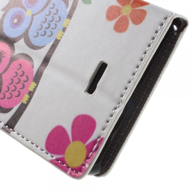 Wiko Rainbow Lite Leder Cover Hülle mit verliebtem Eulenpärchen