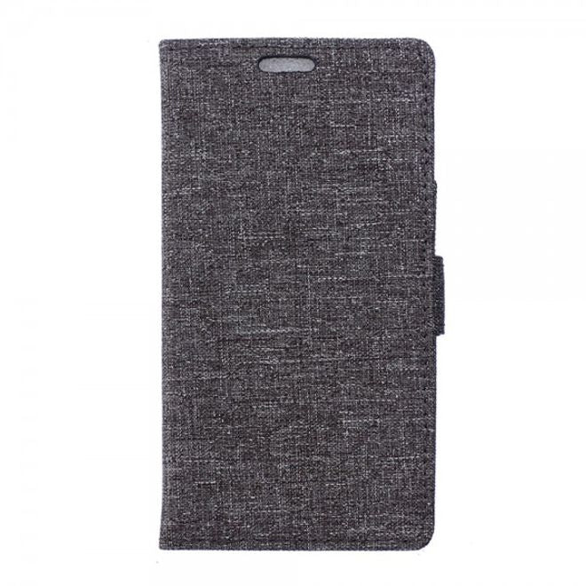 Wiko Selfy 4G Leder Case Hülle mit stoffartiger Textur und Standfunktion - grau
