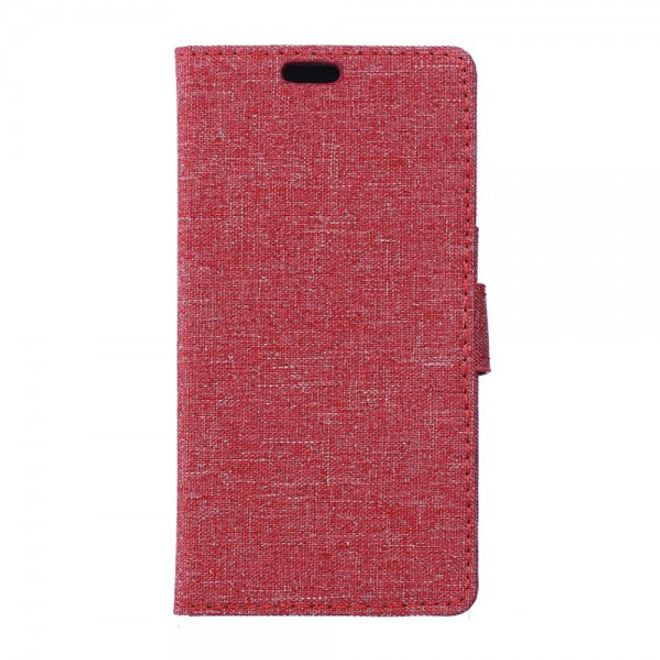 Wiko Selfy 4G Leder Case Hülle mit stoffartiger Textur und Standfunktion - rot