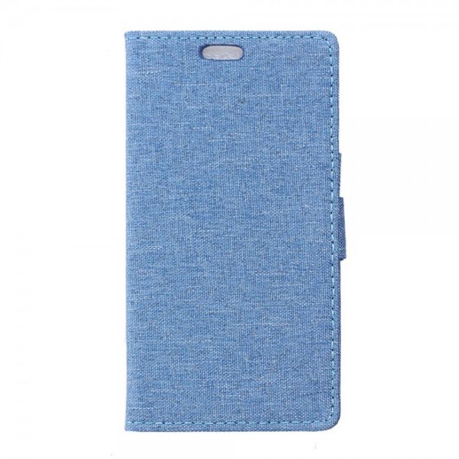 Wiko Selfy 4G Leder Case Hülle mit stoffartiger Textur und Standfunktion - hellblau