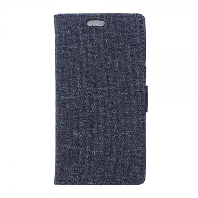 Wiko Selfy 4G Leder Case Hülle mit stoffartiger Textur und Standfunktion - dunkelblau