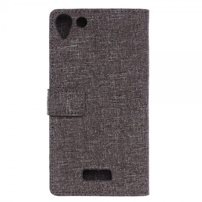 Wiko Selfy 4G Leder Case Hülle mit stoffartiger Textur und Standfunktion - grau