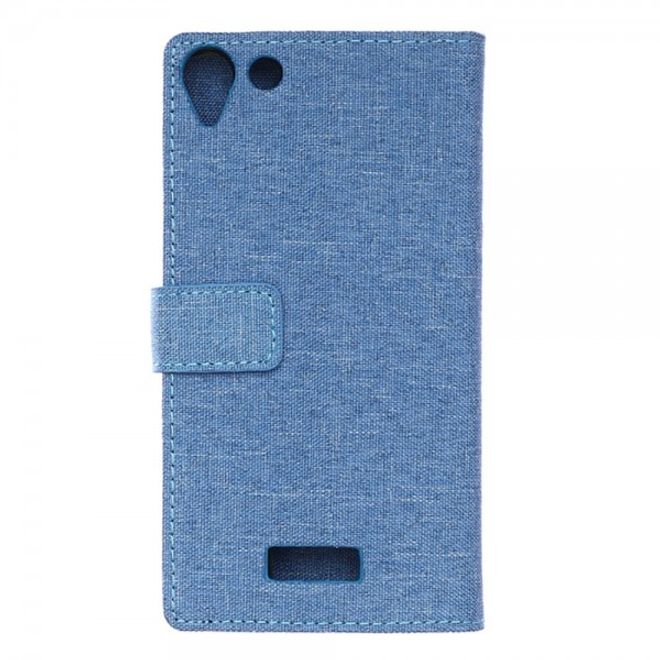 Wiko Selfy 4G Leder Case Hülle mit stoffartiger Textur und Standfunktion - hellblau