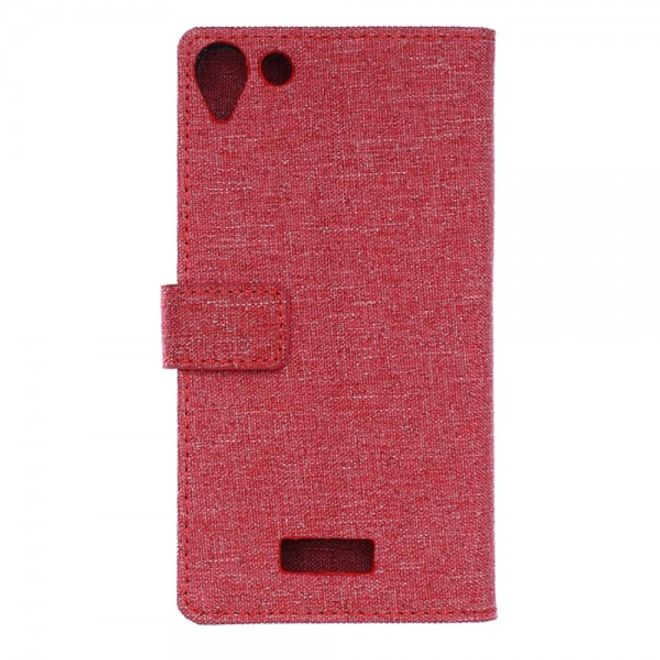 Wiko Selfy 4G Leder Case Hülle mit stoffartiger Textur und Standfunktion - rot