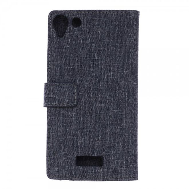 Wiko Selfy 4G Leder Case Hülle mit stoffartiger Textur und Standfunktion - dunkelblau