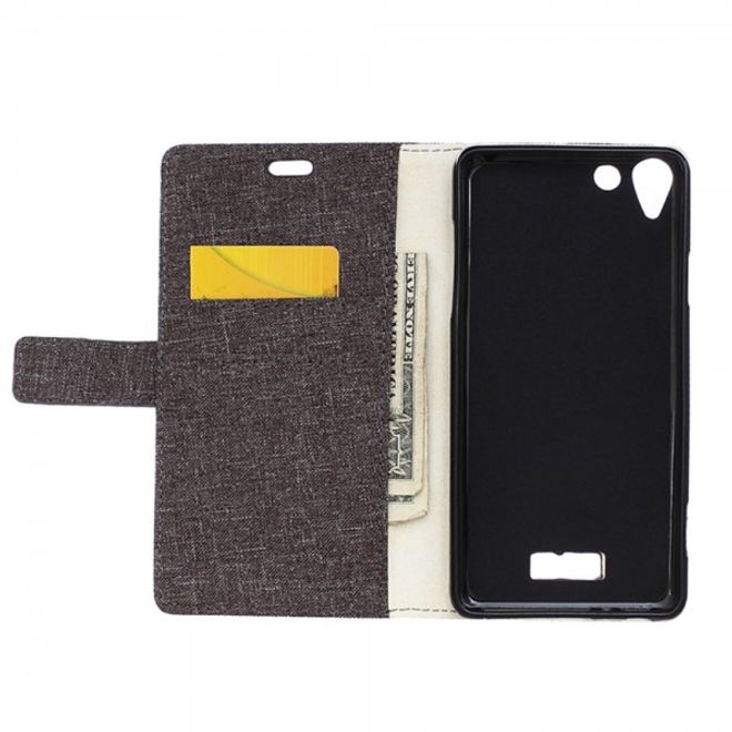 Wiko Selfy 4G Leder Case Hülle mit stoffartiger Textur und Standfunktion - grau