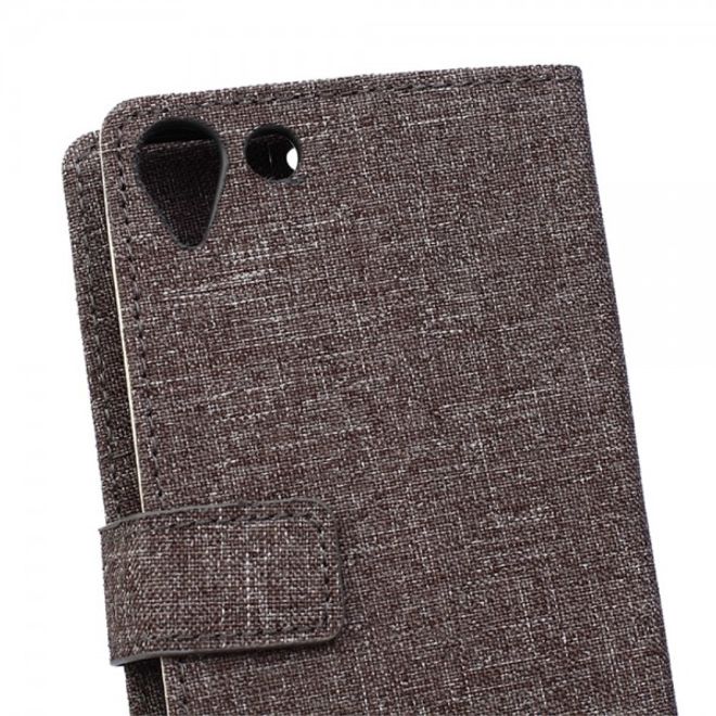 Wiko Selfy 4G Leder Case Hülle mit stoffartiger Textur und Standfunktion - grau