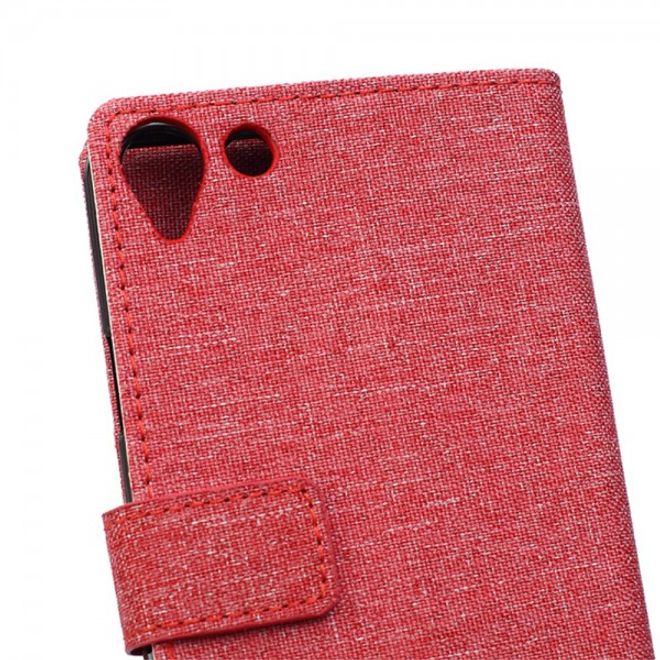 Wiko Selfy 4G Leder Case Hülle mit stoffartiger Textur und Standfunktion - rot
