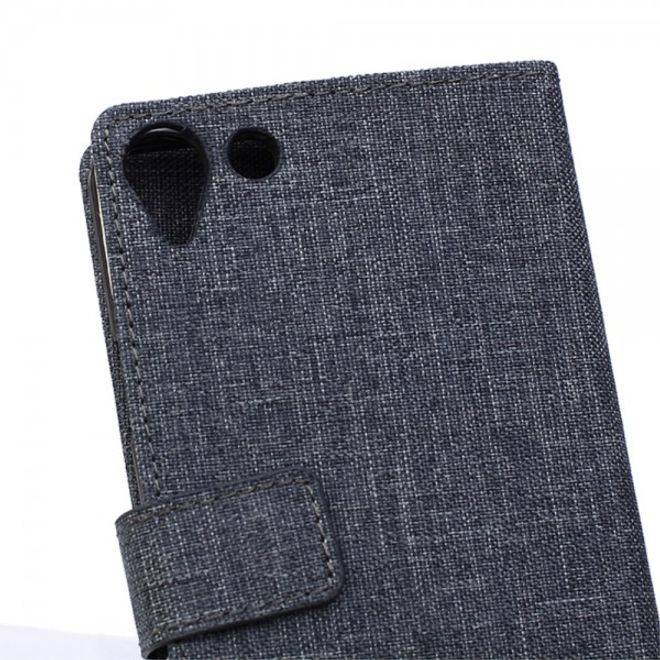 Wiko Selfy 4G Leder Case Hülle mit stoffartiger Textur und Standfunktion - dunkelblau