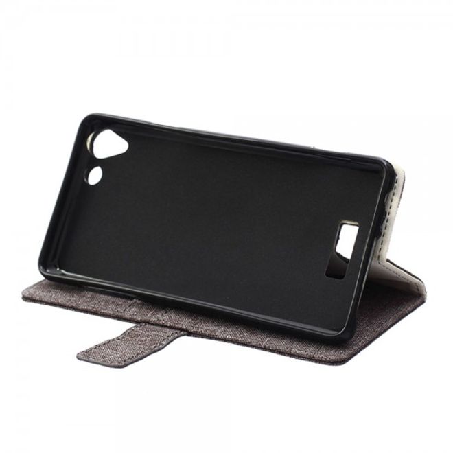 Wiko Selfy 4G Leder Case Hülle mit stoffartiger Textur und Standfunktion - grau