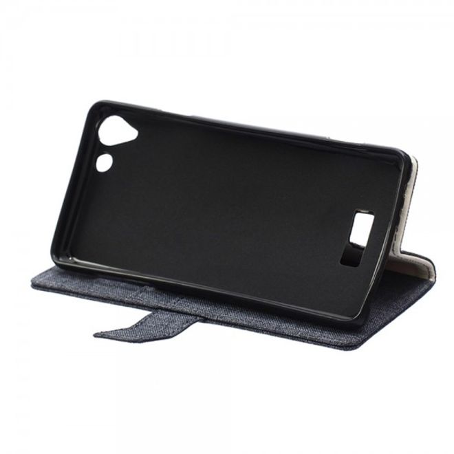 Wiko Selfy 4G Leder Case Hülle mit stoffartiger Textur und Standfunktion - dunkelblau