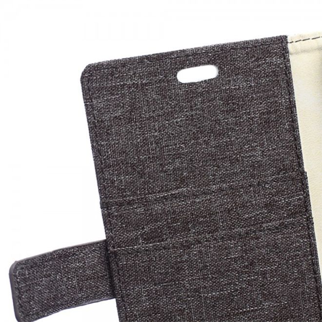 Wiko Selfy 4G Leder Case Hülle mit stoffartiger Textur und Standfunktion - grau