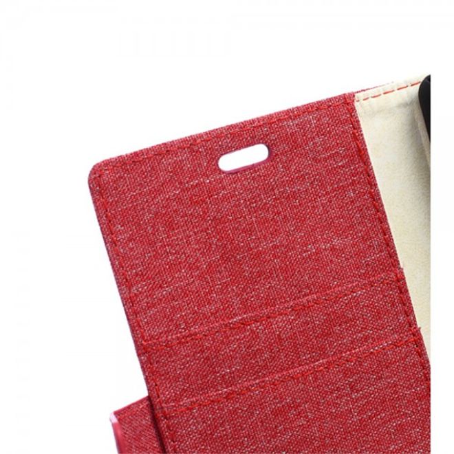 Wiko Selfy 4G Leder Case Hülle mit stoffartiger Textur und Standfunktion - rot