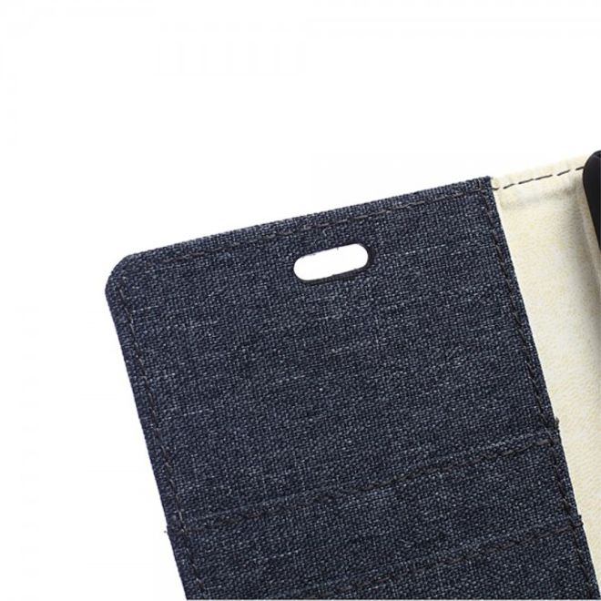 Wiko Selfy 4G Leder Case Hülle mit stoffartiger Textur und Standfunktion - dunkelblau