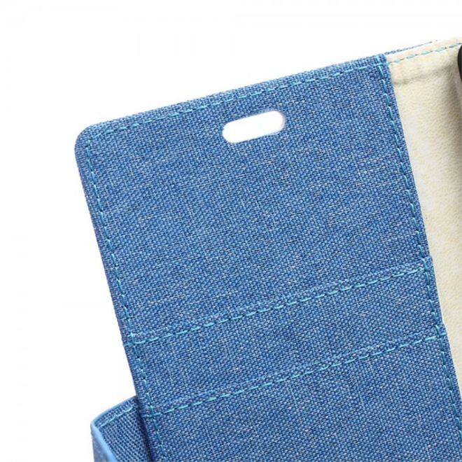 Wiko Selfy 4G Leder Case Hülle mit stoffartiger Textur und Standfunktion - hellblau