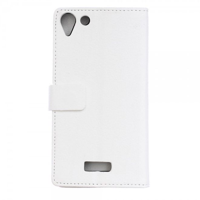 Wiko Selfy 4G Leder Cover Case mit Litchitextur und Kreditkartenslots - weiss