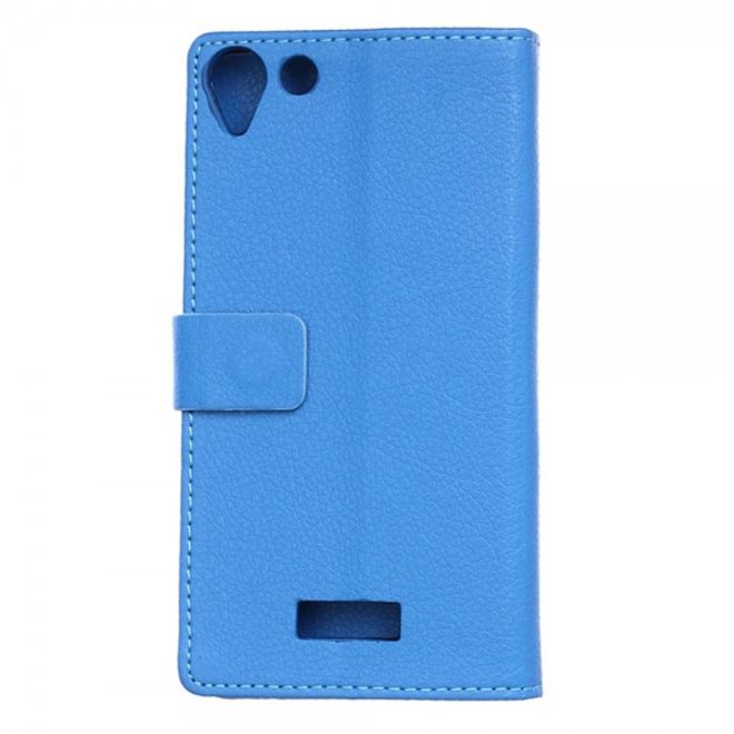Wiko Selfy 4G Leder Cover Case mit Litchitextur und Kreditkartenslots - blau