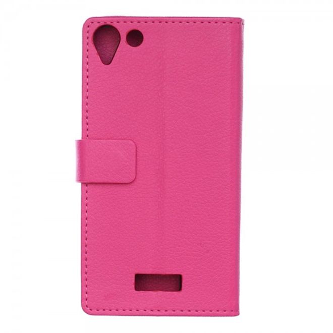 Wiko Selfy 4G Leder Cover Case mit Litchitextur und Kreditkartenslots - rosa