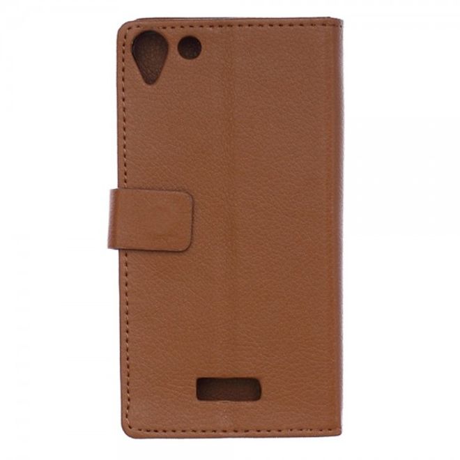 Wiko Selfy 4G Leder Cover Case mit Litchitextur und Kreditkartenslots - braun