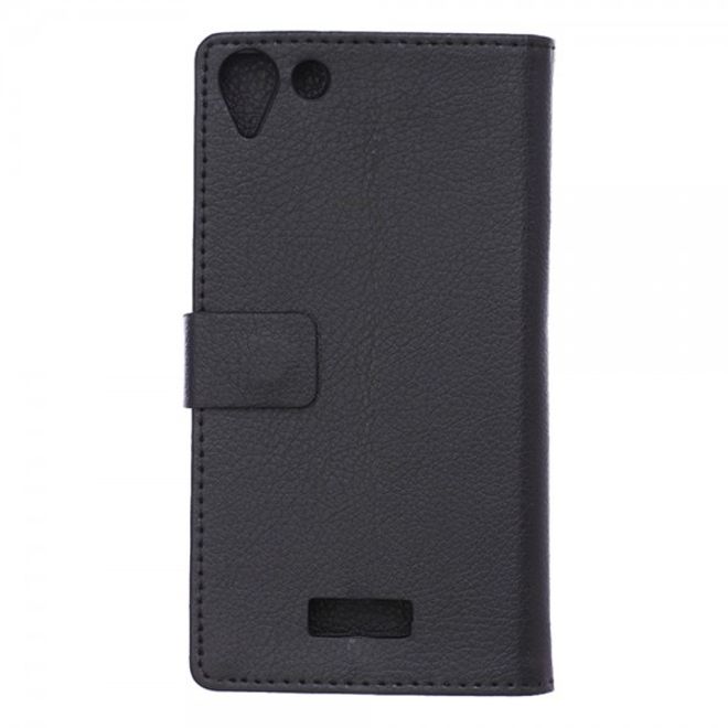 Wiko Selfy 4G Leder Cover Case mit Litchitextur und Kreditkartenslots - schwarz