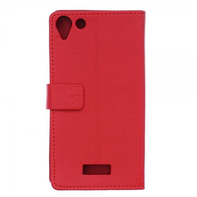 Wiko Selfy 4G Leder Cover Case mit Litchitextur und Kreditkartenslots - rot