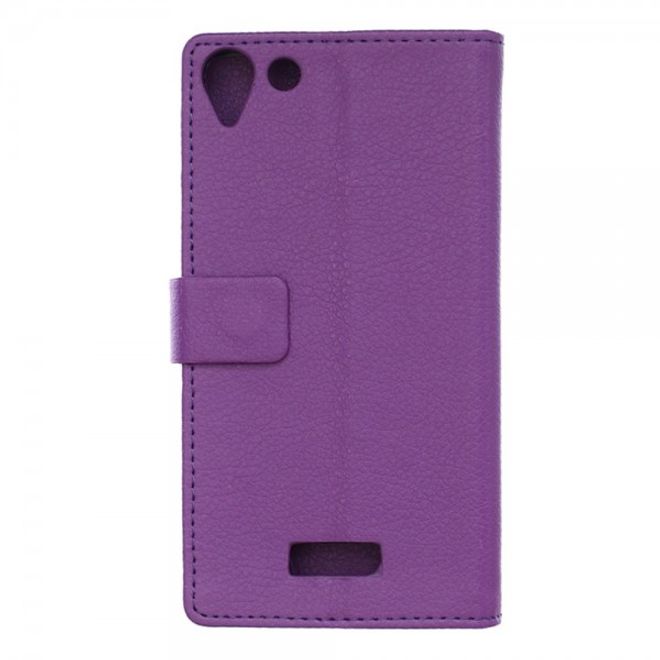 Wiko Selfy 4G Leder Cover Case mit Litchitextur und Kreditkartenslots - purpur