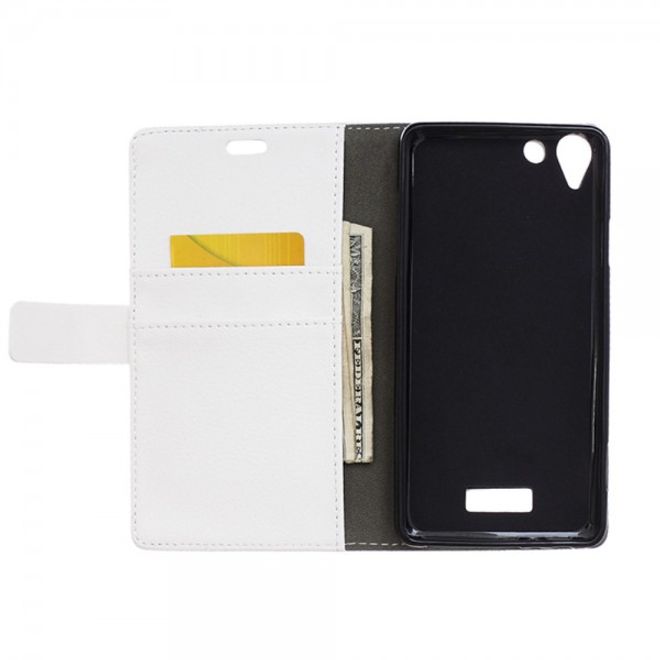 Wiko Selfy 4G Leder Cover Case mit Litchitextur und Kreditkartenslots - weiss