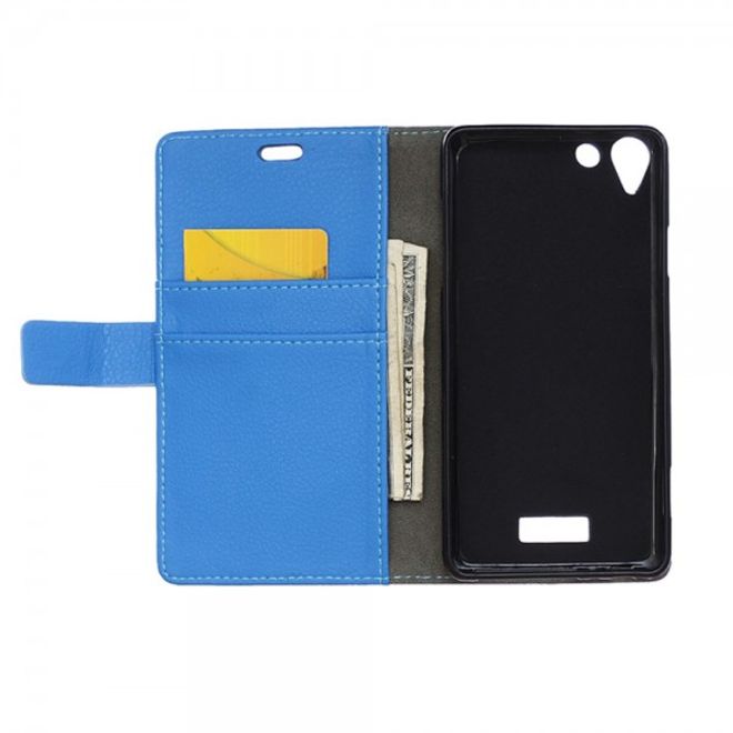 Wiko Selfy 4G Leder Cover Case mit Litchitextur und Kreditkartenslots - blau