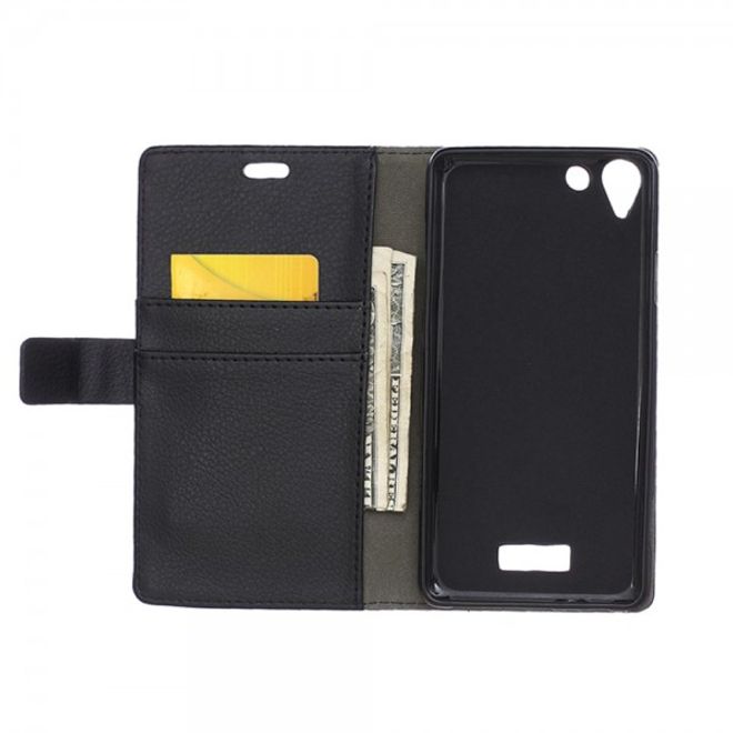 Wiko Selfy 4G Leder Cover Case mit Litchitextur und Kreditkartenslots - schwarz