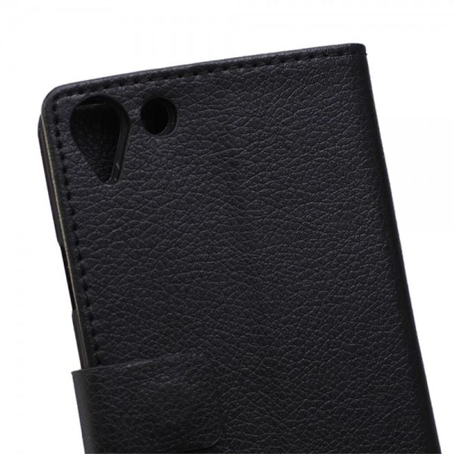 Wiko Selfy 4G Leder Cover Case mit Litchitextur und Kreditkartenslots - schwarz