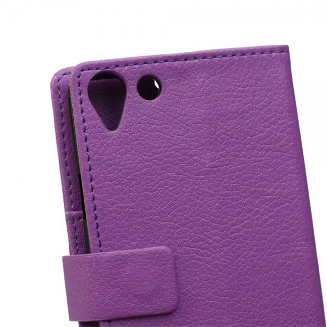 Wiko Selfy 4G Leder Cover Case mit Litchitextur und Kreditkartenslots - purpur