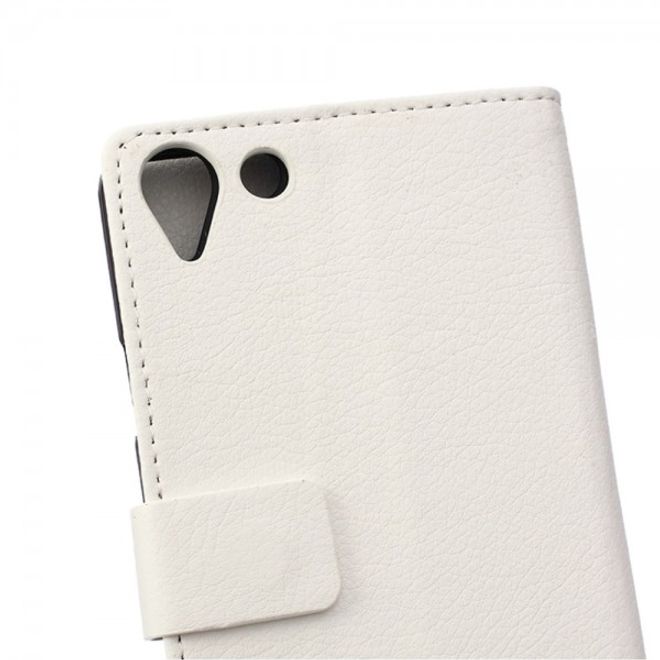 Wiko Selfy 4G Leder Cover Case mit Litchitextur und Kreditkartenslots - weiss