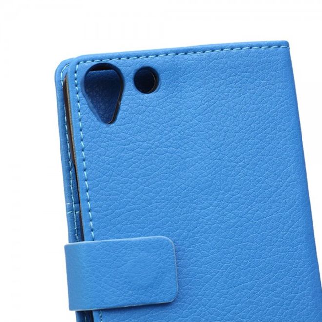 Wiko Selfy 4G Leder Cover Case mit Litchitextur und Kreditkartenslots - blau