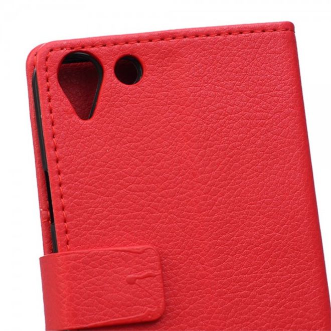 Wiko Selfy 4G Leder Cover Case mit Litchitextur und Kreditkartenslots - rot