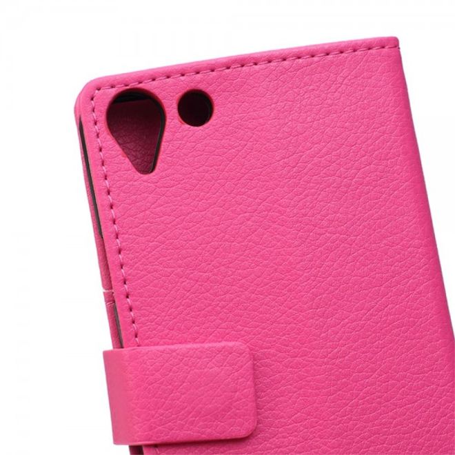 Wiko Selfy 4G Leder Cover Case mit Litchitextur und Kreditkartenslots - rosa