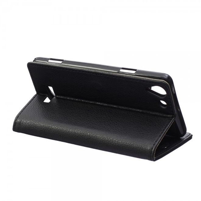 Wiko Selfy 4G Leder Cover Case mit Litchitextur und Kreditkartenslots - schwarz