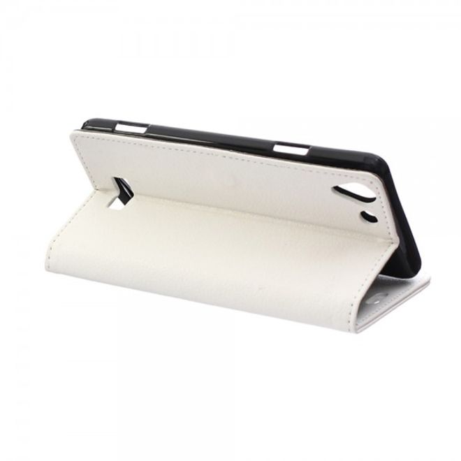 Wiko Selfy 4G Leder Cover Case mit Litchitextur und Kreditkartenslots - weiss