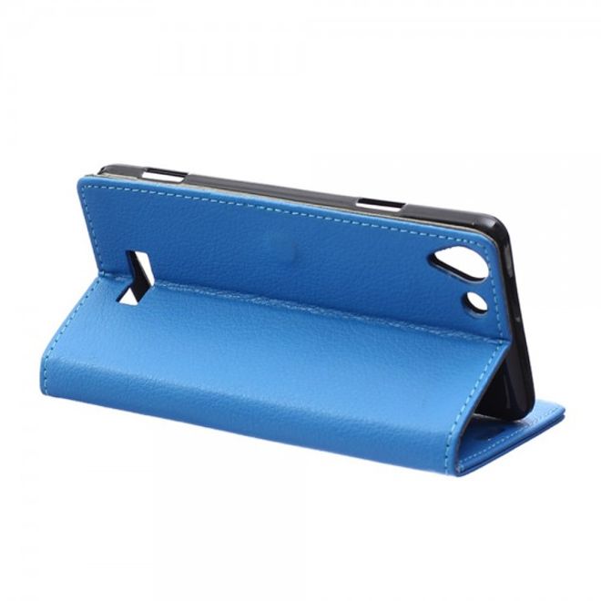 Wiko Selfy 4G Leder Cover Case mit Litchitextur und Kreditkartenslots - blau