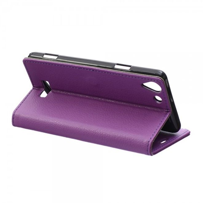 Wiko Selfy 4G Leder Cover Case mit Litchitextur und Kreditkartenslots - purpur