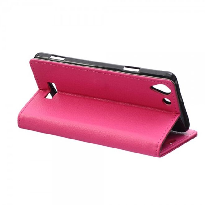 Wiko Selfy 4G Leder Cover Case mit Litchitextur und Kreditkartenslots - rosa