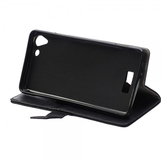 Wiko Selfy 4G Leder Cover Case mit Litchitextur und Kreditkartenslots - schwarz