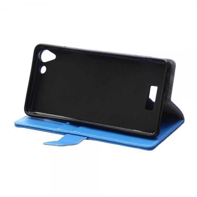 Wiko Selfy 4G Leder Cover Case mit Litchitextur und Kreditkartenslots - blau