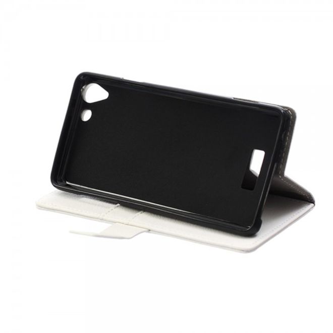 Wiko Selfy 4G Leder Cover Case mit Litchitextur und Kreditkartenslots - weiss