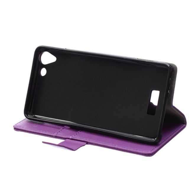Wiko Selfy 4G Leder Cover Case mit Litchitextur und Kreditkartenslots - purpur
