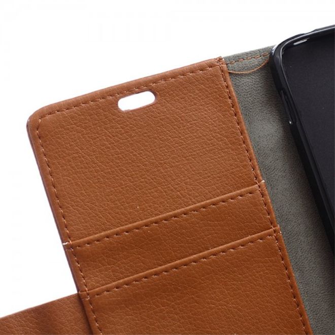 Wiko Selfy 4G Leder Cover Case mit Litchitextur und Kreditkartenslots - braun