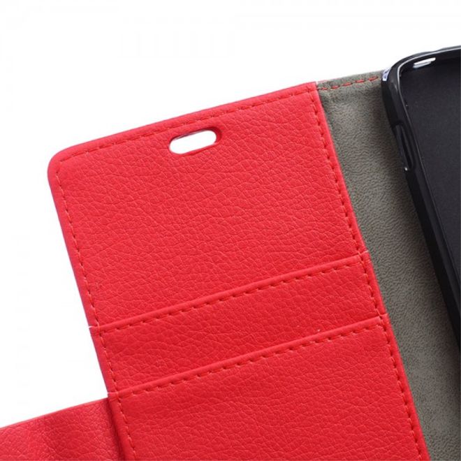 Wiko Selfy 4G Leder Cover Case mit Litchitextur und Kreditkartenslots - rot