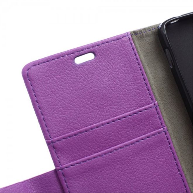 Wiko Selfy 4G Leder Cover Case mit Litchitextur und Kreditkartenslots - purpur