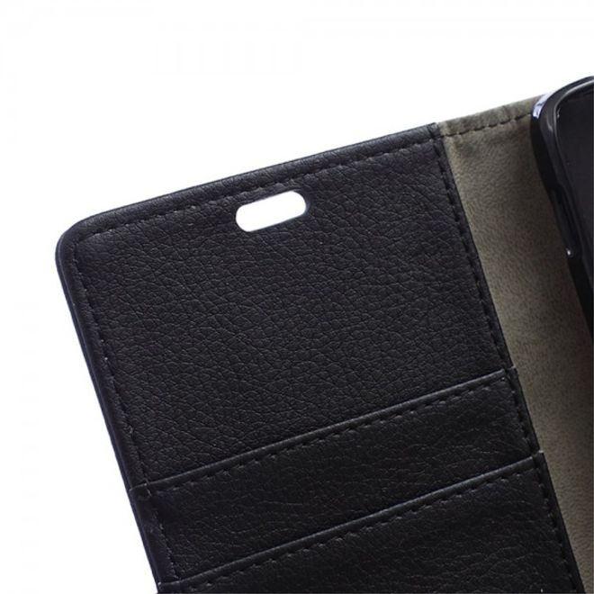 Wiko Selfy 4G Leder Cover Case mit Litchitextur und Kreditkartenslots - schwarz