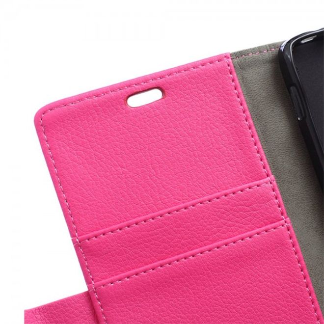 Wiko Selfy 4G Leder Cover Case mit Litchitextur und Kreditkartenslots - rosa